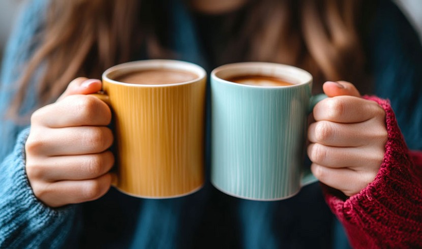 2 par o ddwylo yn gafael panad o de